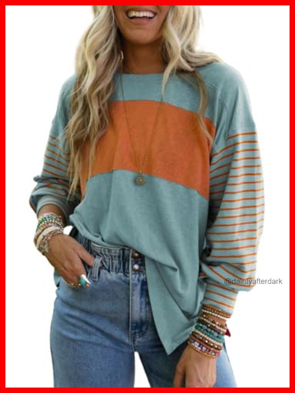 Long Sleeve Color Block Tunic Top Oversized Pullover Blouse Casual Workwear